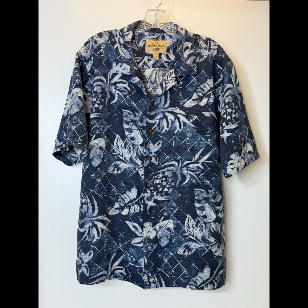 Havana Jack's Cafe 100% Silk Hawaiian Button Up Short Sleeve Top Mens‎ L